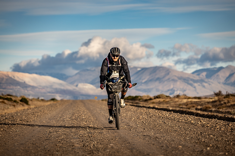 Cyclist riding through Patagonia