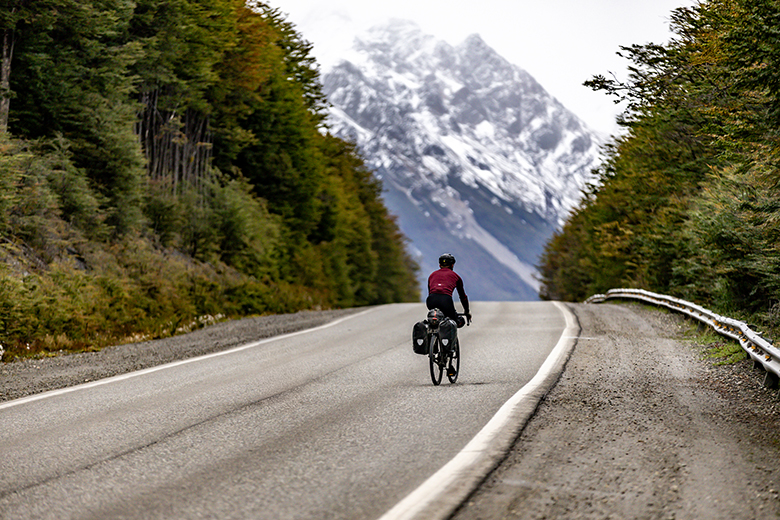 Cyclist riding through Patagonia