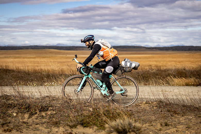 Cyclist riding through Patagonia