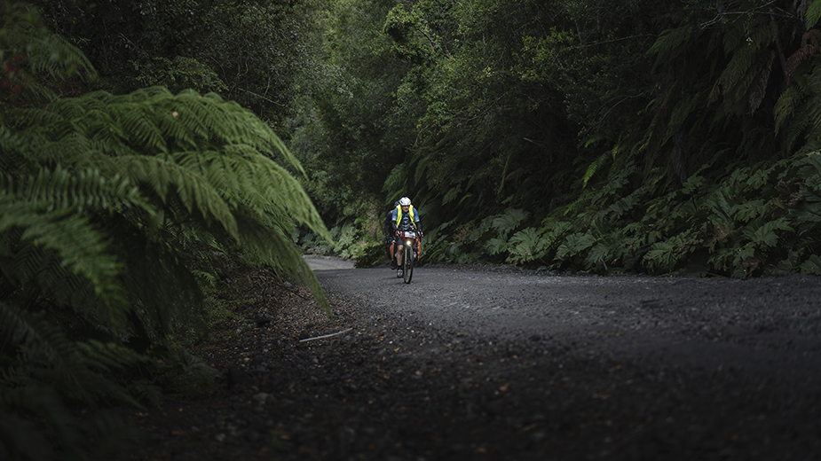 Cyclist riding through Patagonia