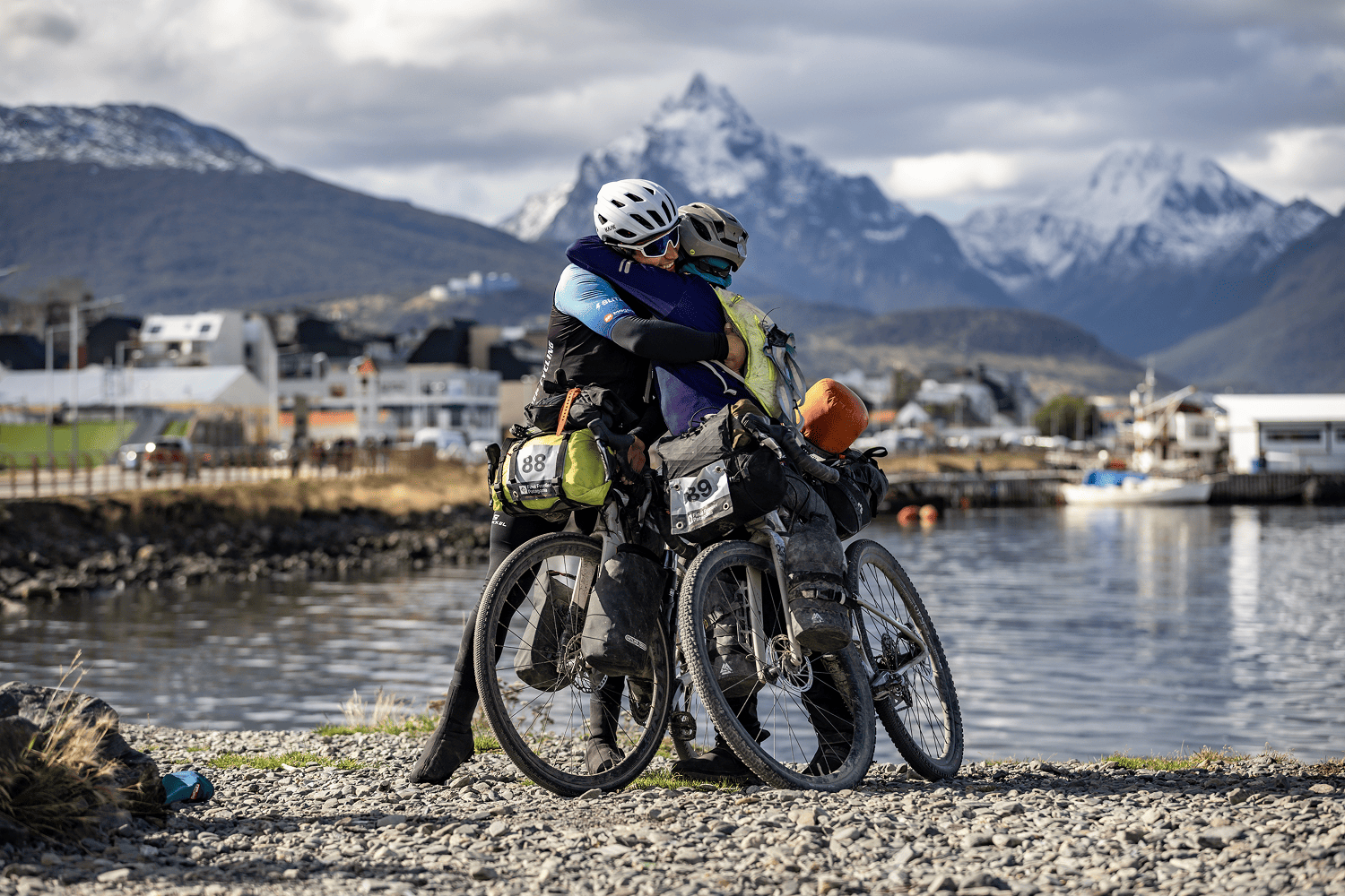 Cyclists arriving at Ushuaia, the End of the World