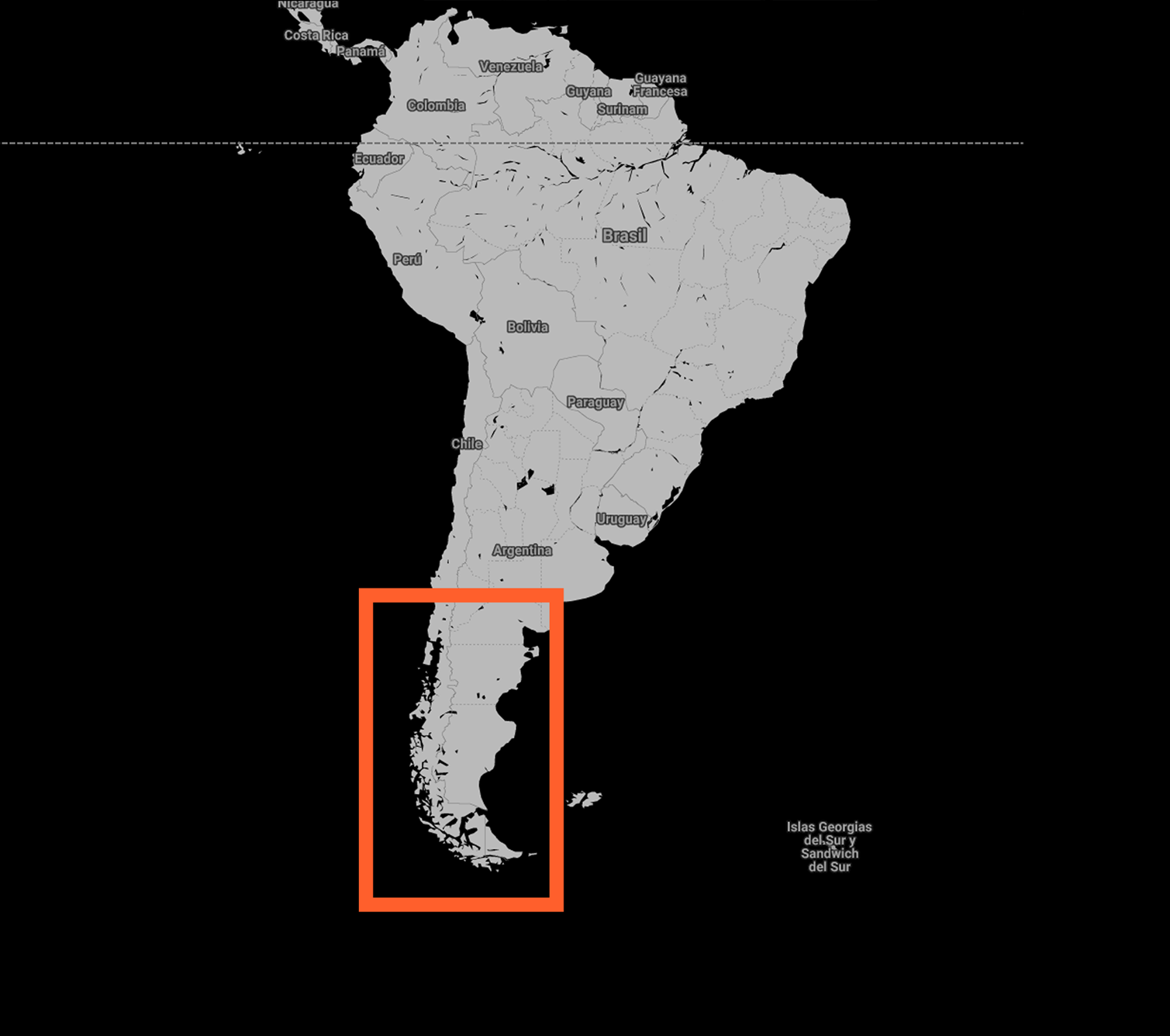 Route map from Puerto Varas to Ushuaia
